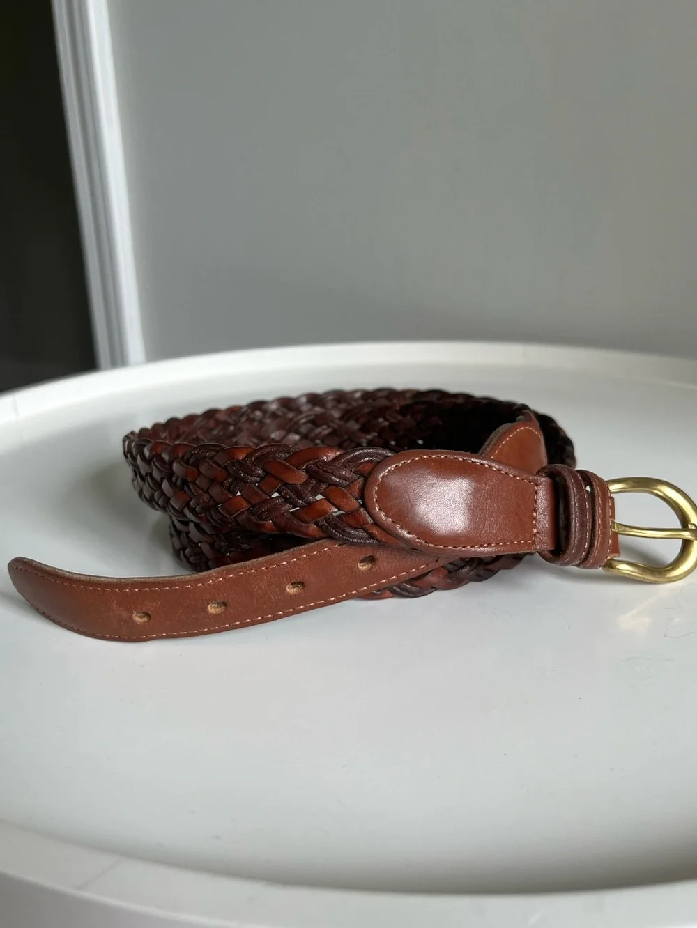 Vintage COACH Brown Belt 3850 British Tan Woven Leather Braided 40